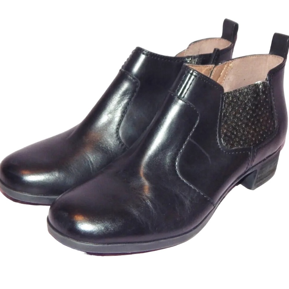 Dansko Black Lola Ankle Booties Leather Size 39 Black 8.5-9 Zip Up Chunky Heel